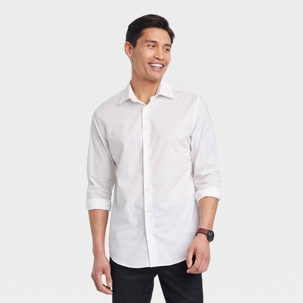 Goodfellow Co Men Performance Dress Standard Long Sleeve Button Shirt White XXL